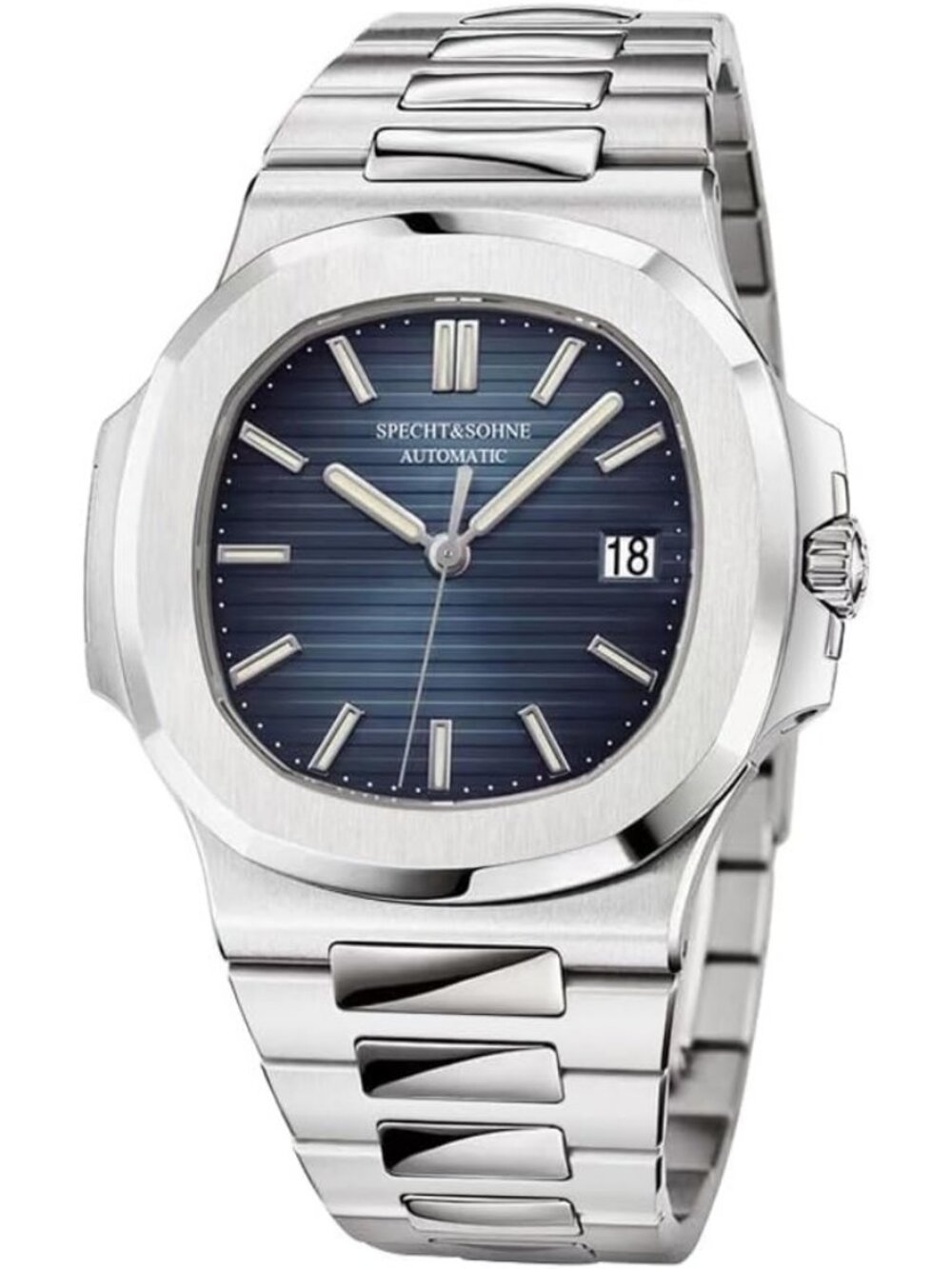 Men's Blue Silver Automatic Mechanical Sapphire Crystal Waterproof Wrist Watch